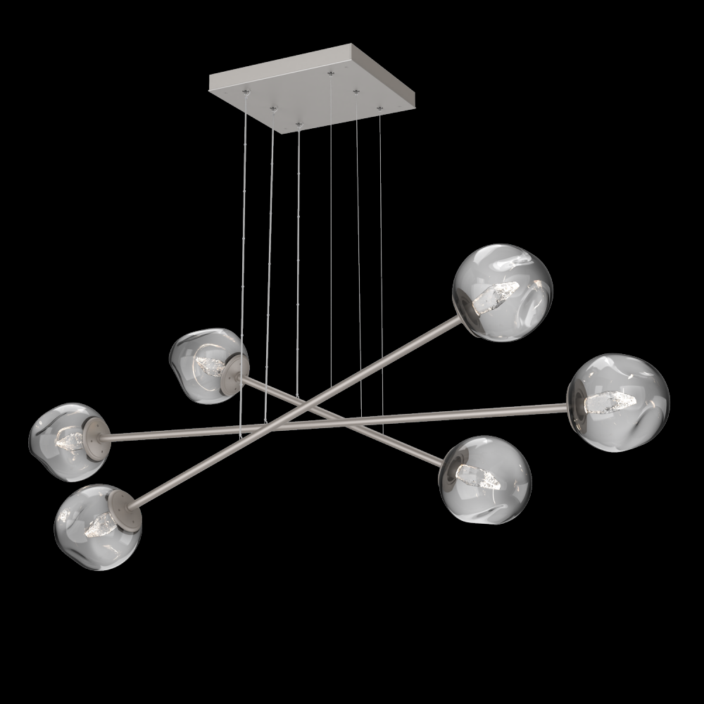 Luna Triple Moda-Beige Silver-Geo Inner - Smoke Outer-Stainless Cable-LED 3000K