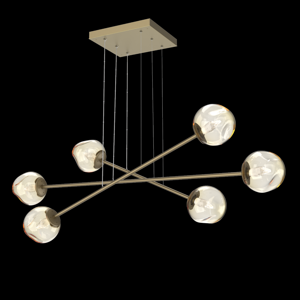 Luna Triple Moda-Gilded Brass-Geo Inner - Amber Outer-Stainless Cable-LED 3000K