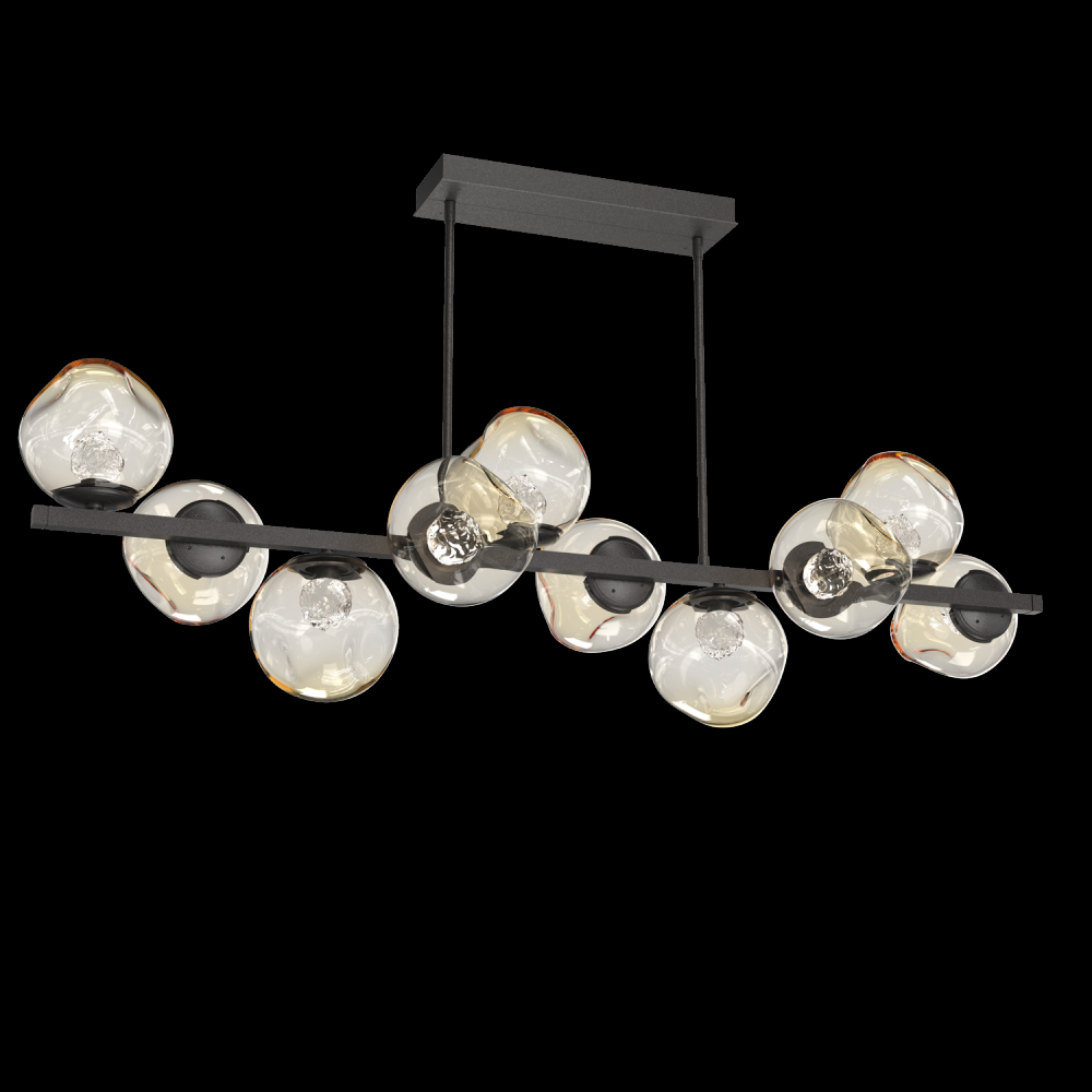 Luna 10pc Twisted Branch-Graphite-Floret Inner - Amber Outer-Threaded Rod Suspension-LED 3000K