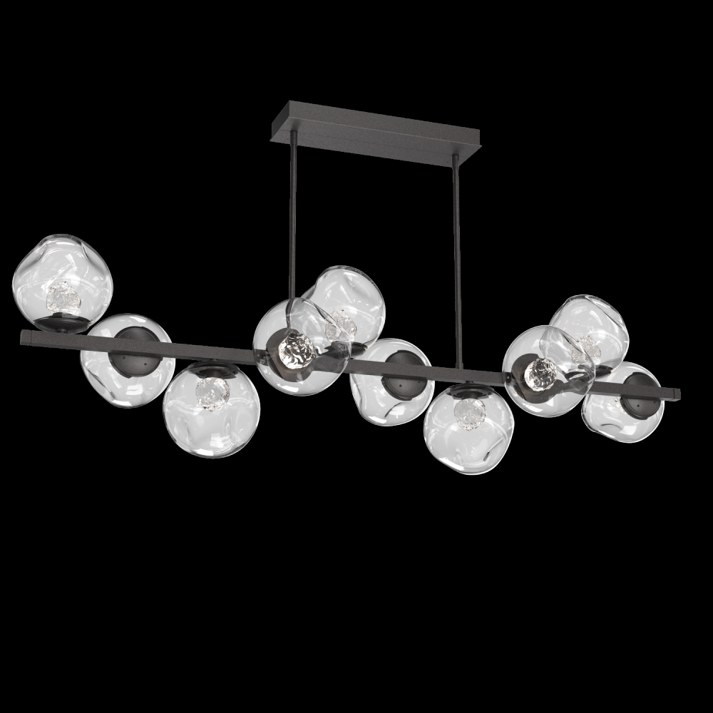 Luna 10pc Twisted Branch-Graphite-Floret Inner - Clear Outer-Threaded Rod Suspension-LED 3000K