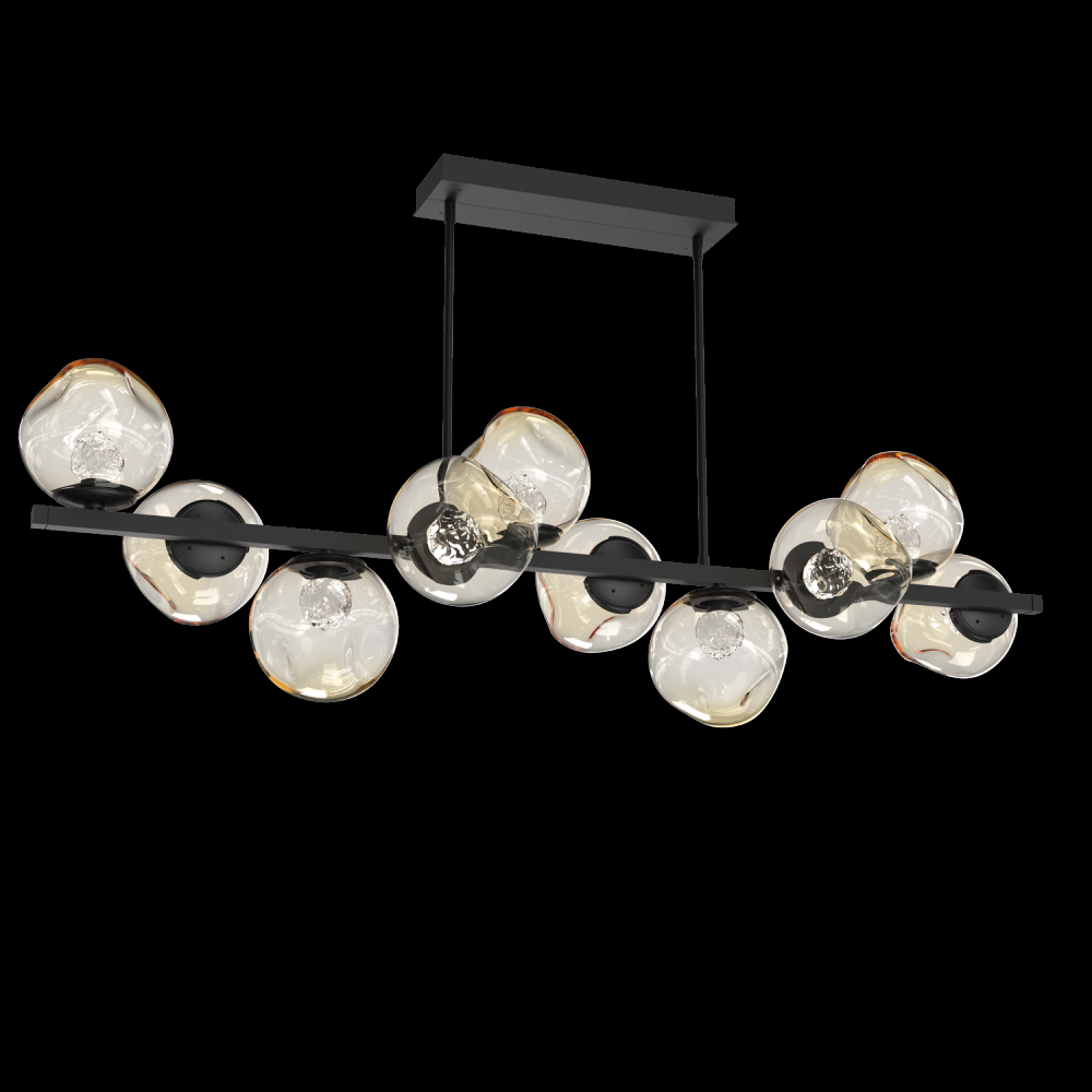 Luna 10pc Twisted Branch-Matte Black-Floret Inner - Amber Outer-Threaded Rod Suspension-LED 3000K