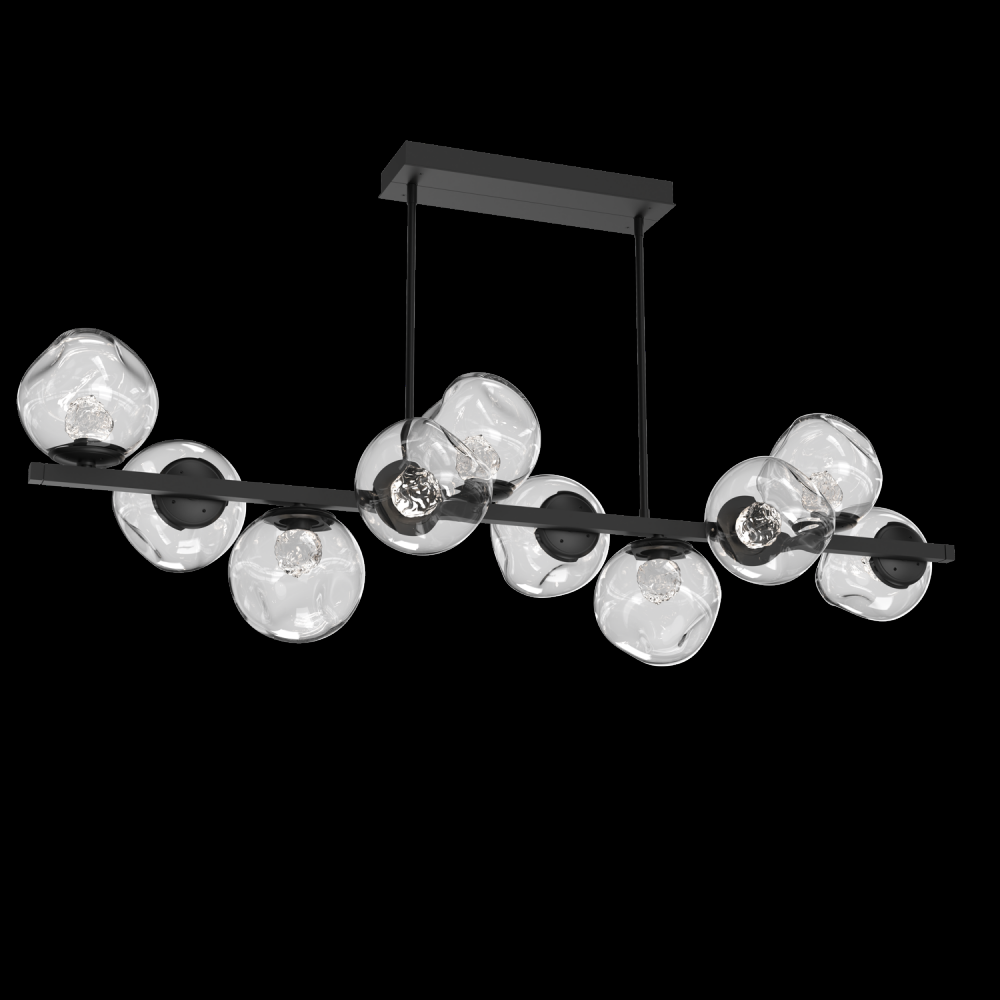Luna 10pc Twisted Branch-Matte Black-Floret Inner - Clear Outer-Threaded Rod Suspension-LED 2700K