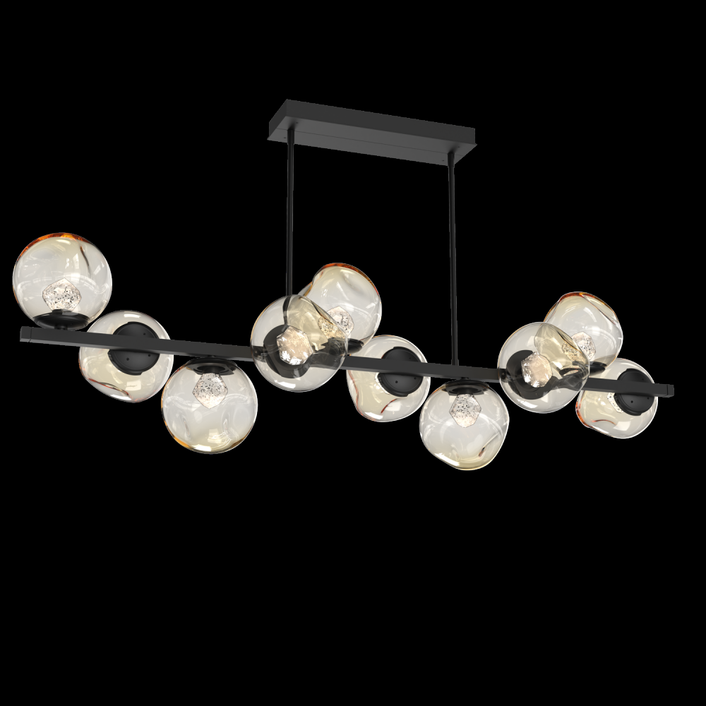 Luna 10pc Twisted Branch-Matte Black-Zircon Inner - Amber Outer-Threaded Rod Suspension-LED 3000K