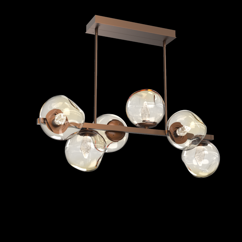 Luna 6pc Twisted Branch-Burnished Bronze-Geo Inner - Amber Outer-Threaded Rod Suspension-LED 3000K