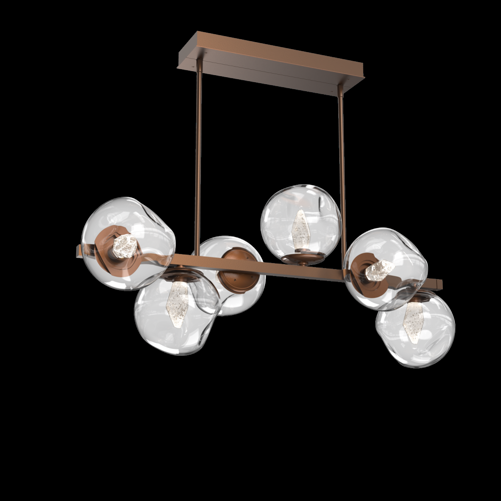 Luna 6pc Twisted Branch-Burnished Bronze-Geo Inner - Clear Outer-Threaded Rod Suspension-LED 2700K