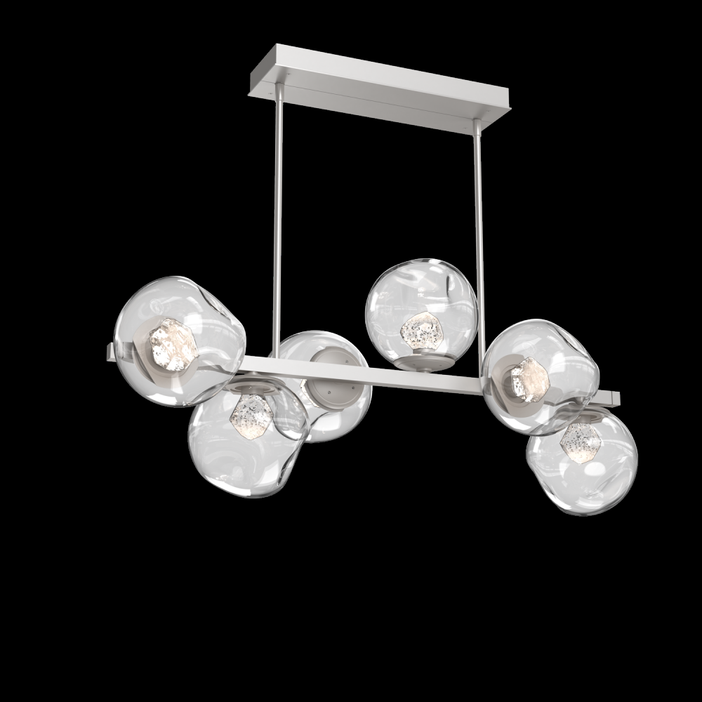 Luna 6pc Twisted Branch-Beige Silver-Zircon Inner - Clear Outer-Threaded Rod Suspension-LED 3000K