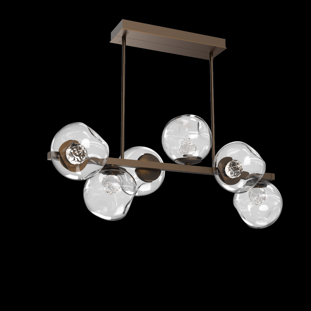 Luna 6pc Twisted Branch-Flat Bronze-Floret Inner - Clear Outer-Threaded Rod Suspension-LED 3000K