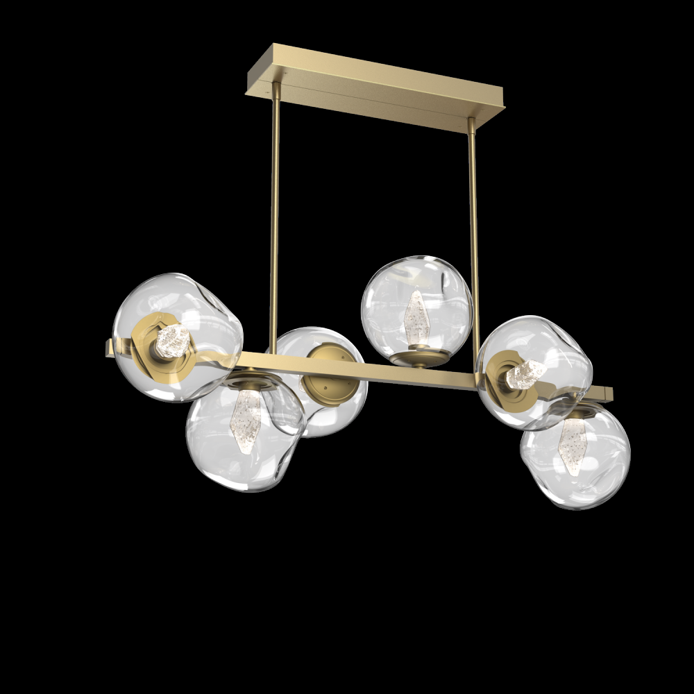 Luna 6pc Twisted Branch-Gilded Brass-Geo Inner - Clear Outer-Threaded Rod Suspension-LED 2700K