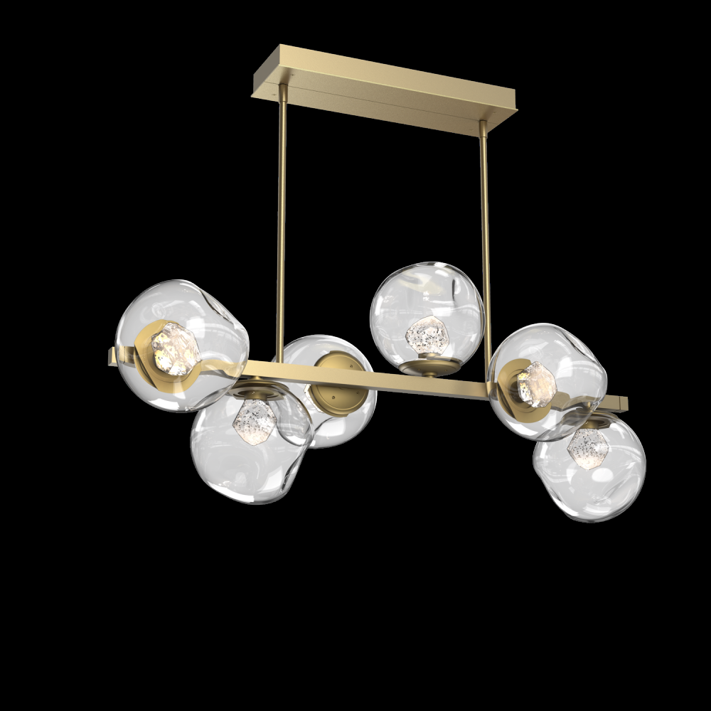 Luna 6pc Twisted Branch-Gilded Brass-Zircon Inner - Clear Outer-Threaded Rod Suspension-LED 3000K