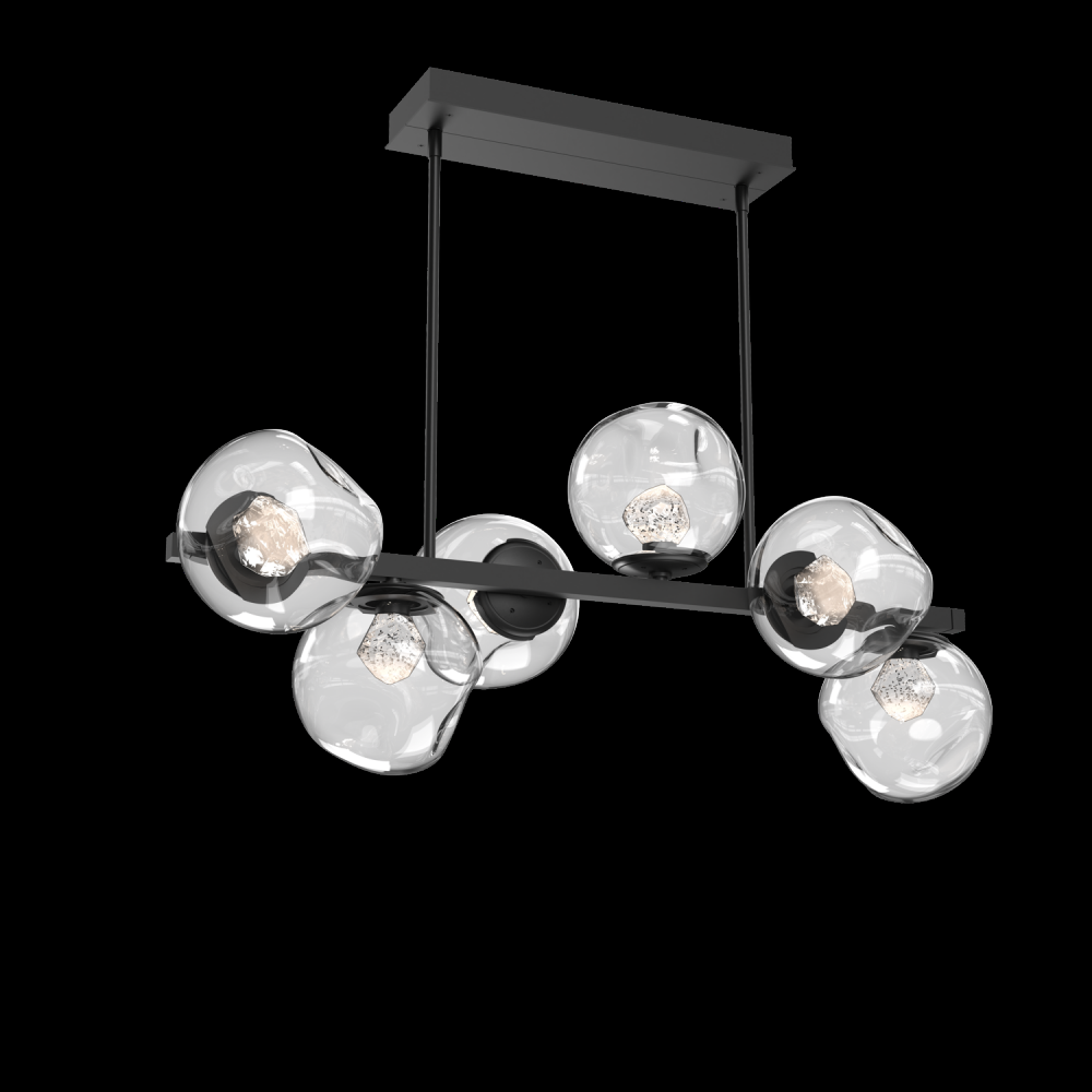 Luna 6pc Twisted Branch-Matte Black-Zircon Inner - Clear Outer-Threaded Rod Suspension-LED 3000K
