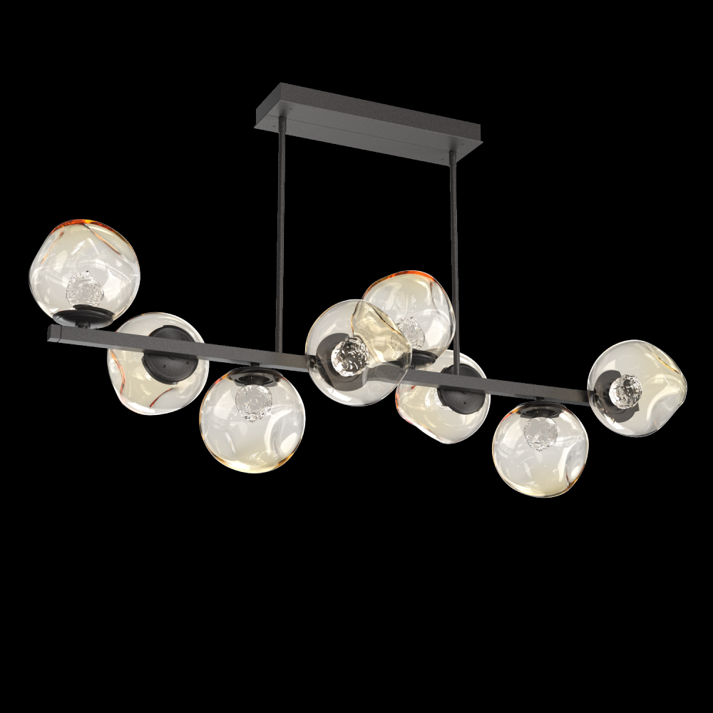 Luna 8pc Twisted Branch-Graphite-Floret Inner - Amber Outer-Threaded Rod Suspension-LED 3000K