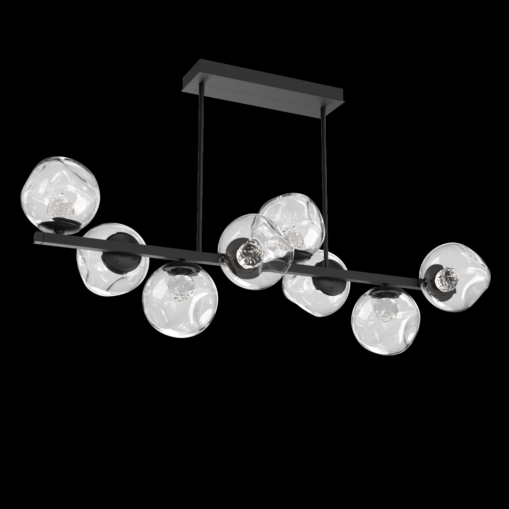 Luna 8pc Twisted Branch-Matte Black-Floret Inner - Clear Outer-Threaded Rod Suspension-LED 3000K