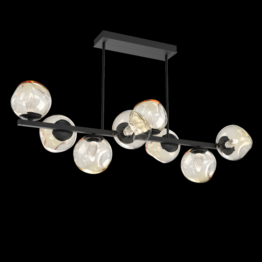 Luna 8pc Twisted Branch-Matte Black-Geo Inner - Amber Outer-Threaded Rod Suspension-LED 2700K