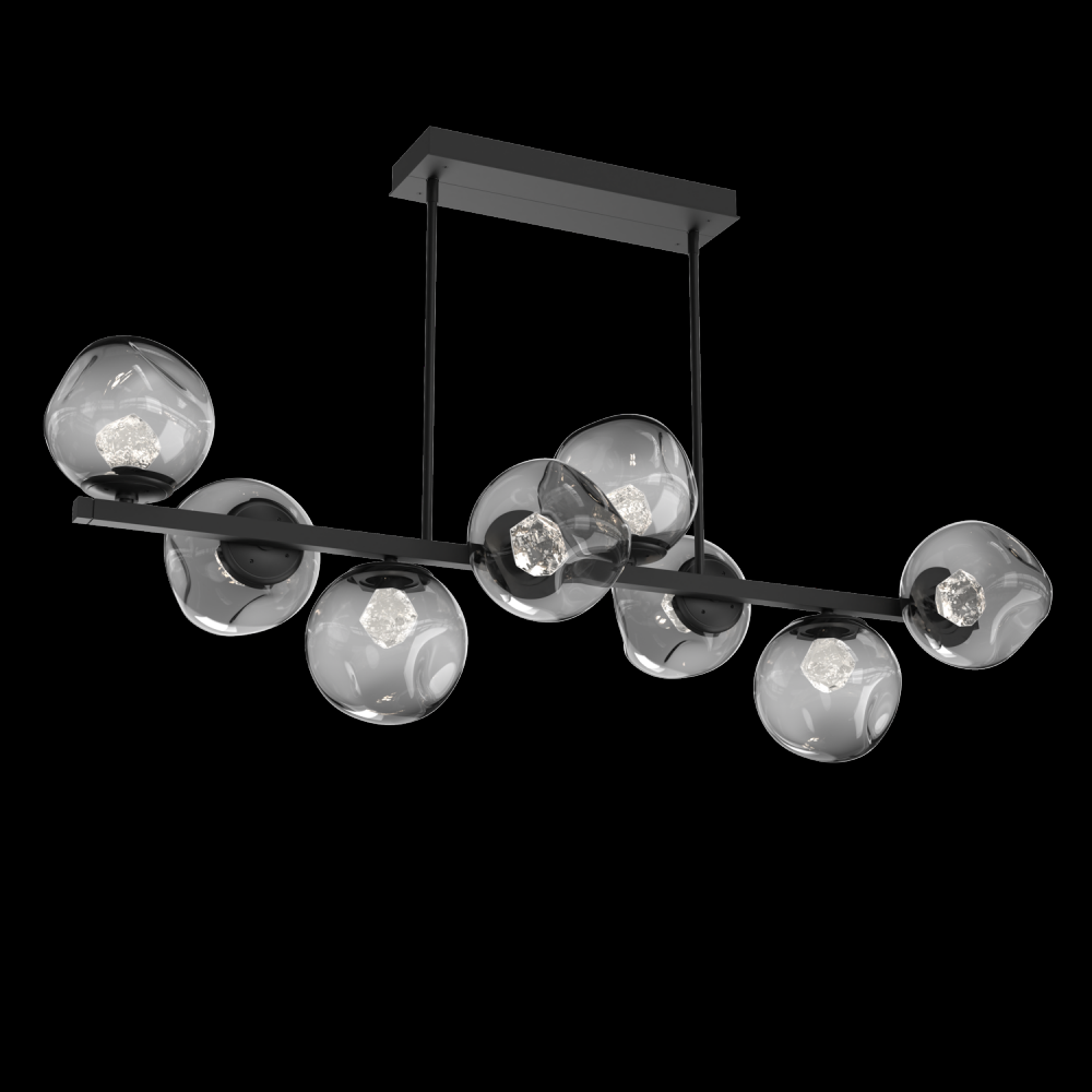 Luna 8pc Twisted Branch-Matte Black-Zircon Inner - Smoke Outer-Threaded Rod Suspension-LED 2700K