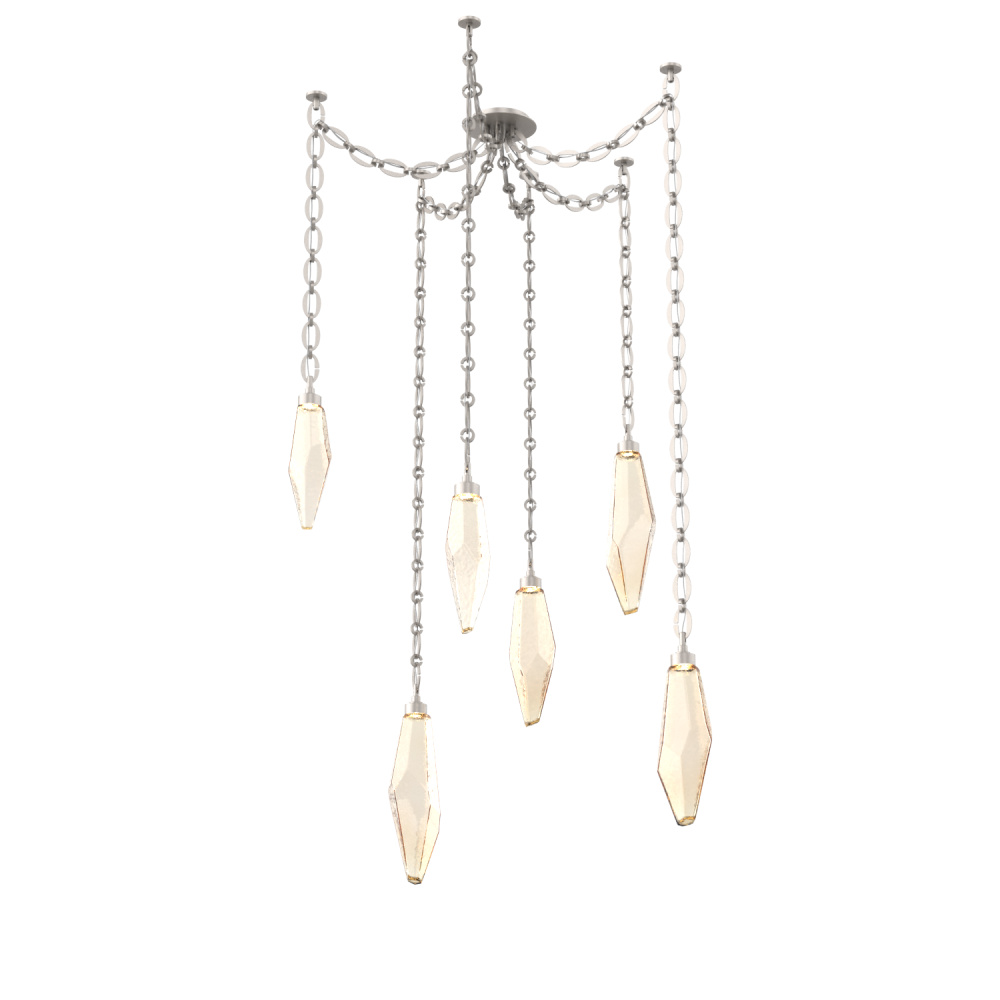 Rock Crystal Multi Light Pendant Multi Port Canopy Beige Silver