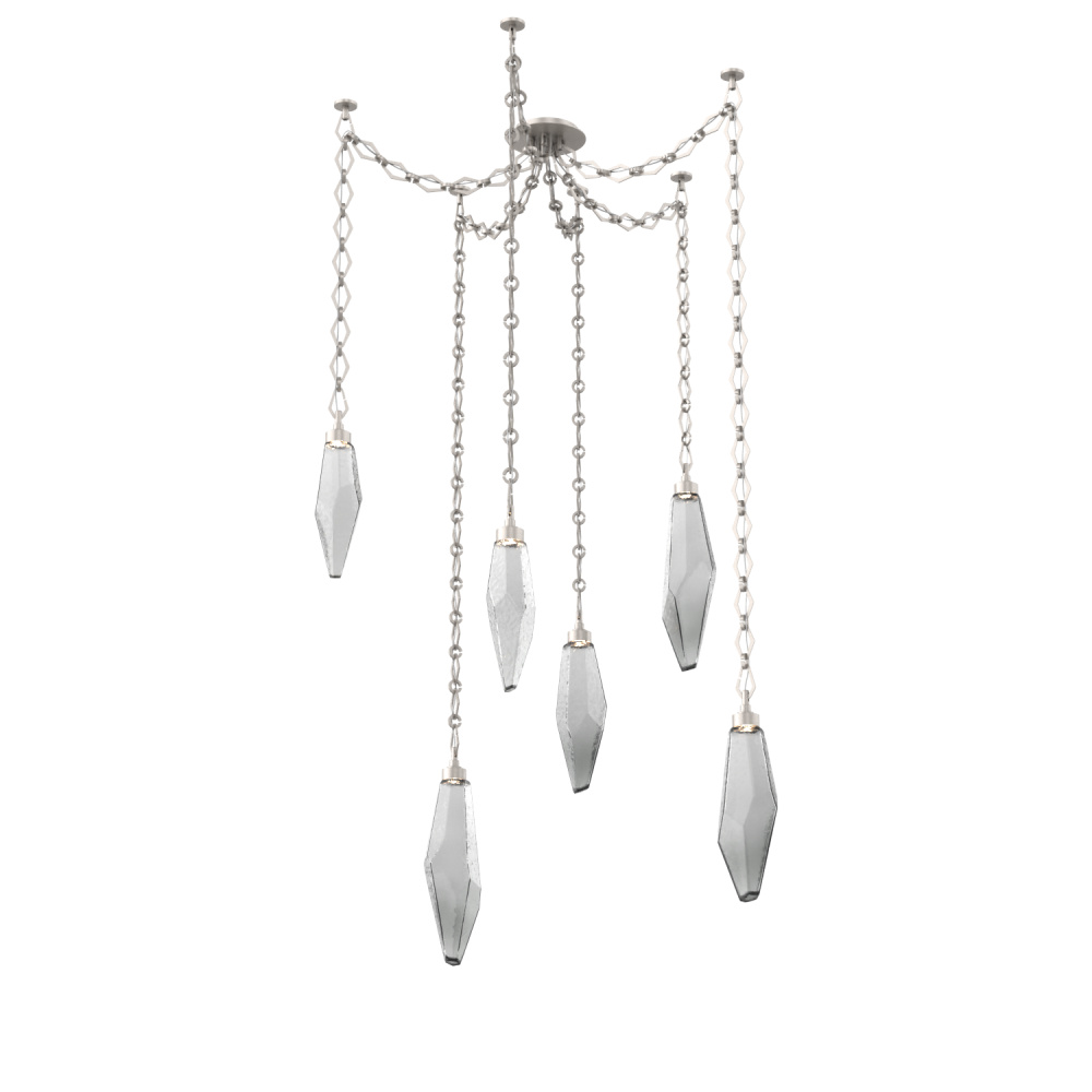 Rock Crystal Multi Light Pendant Multi Port Canopy Beige Silver