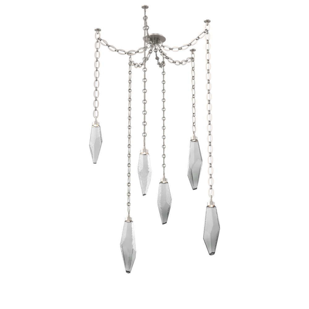 Rock Crystal Multi Light Pendant Multi Port Canopy Beige Silver