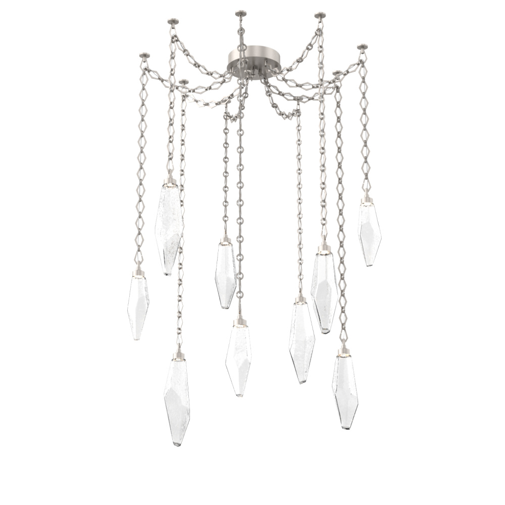 Rock Crystal Multi Light Pendant Multi Port Canopy Beige Silver