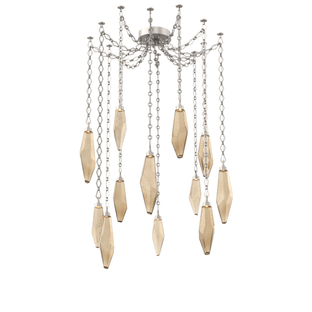 Rock Crystal Multi Light Pendant Multi Port Canopy Beige Silver