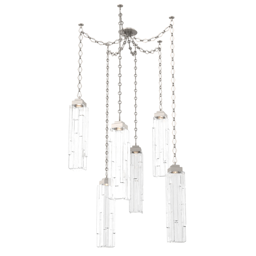 Ledgestone Multi Light Pendant Multi Port Canopy Beige Silver