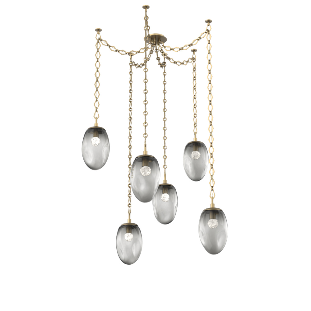 Meteo LED Multi Light Pendant Multi Port Canopy Gilded Brass