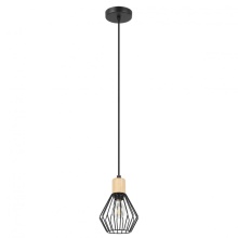 Eglo 205587A - 1 LT Open Frame Metal Pendant w/ Structured Black Finish & Wood Accent