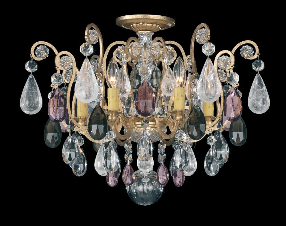 Renaissance Rock Crystal 6 Light 120V Semi-Flush Mount in Heirloom Gold with Amethyst & Black Diam