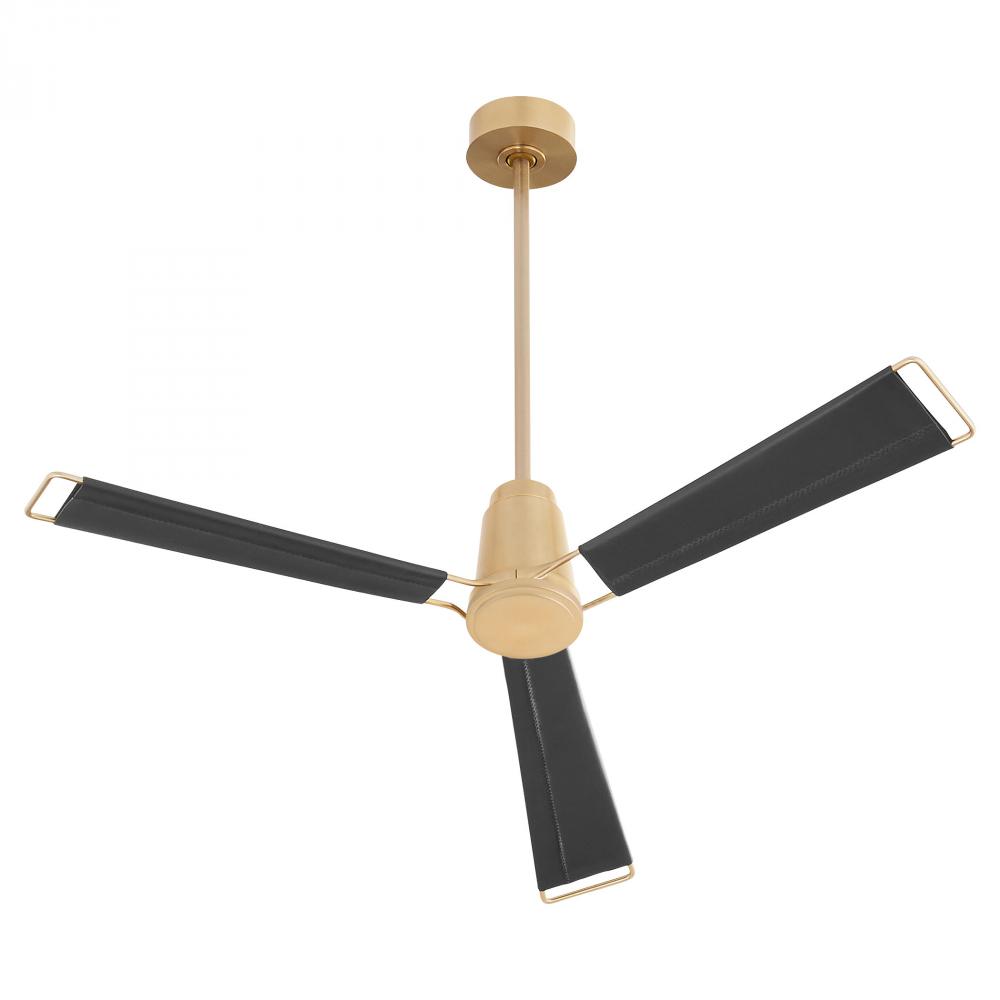 Zephyr Ceiling Fan | Aged Brass | Black  Leather