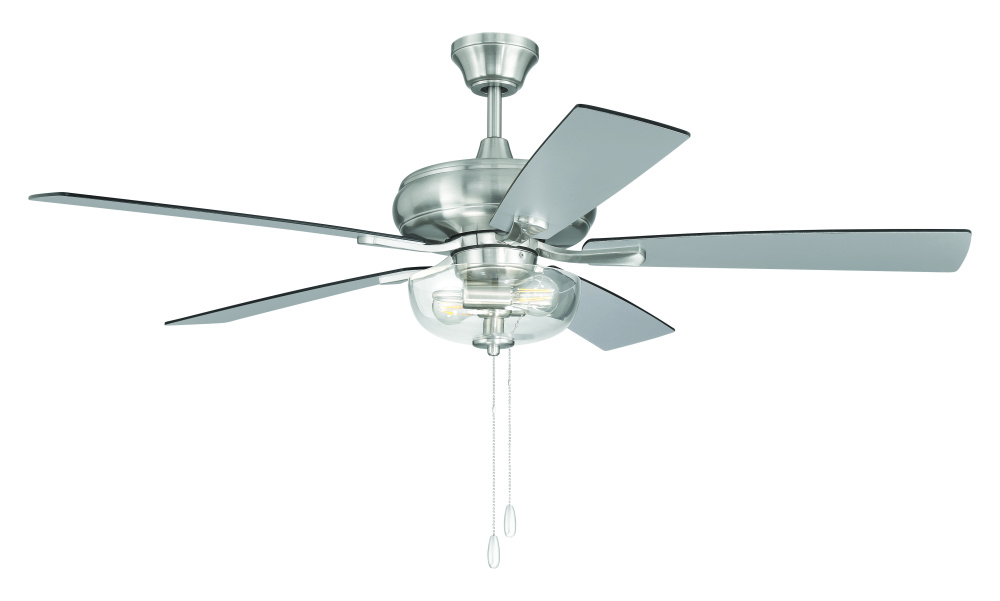 52" Ceiling Fan w/Blades, 3 Light Clear Bowl Light Kit