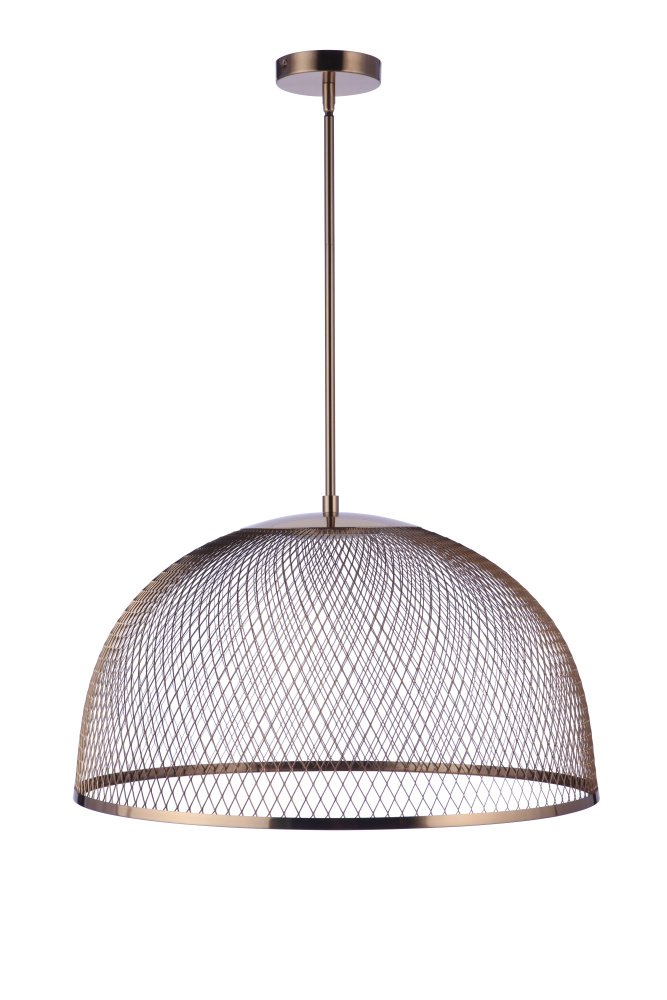 24.25Ã¢â‚¬Â Diameter Sculptural Statement Metal Mesh Dome Pendant in Satin Brass