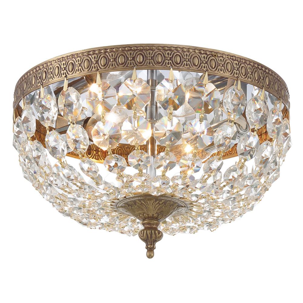 Waltham 10'' Italian Crystal Olde Brass Flush Mount