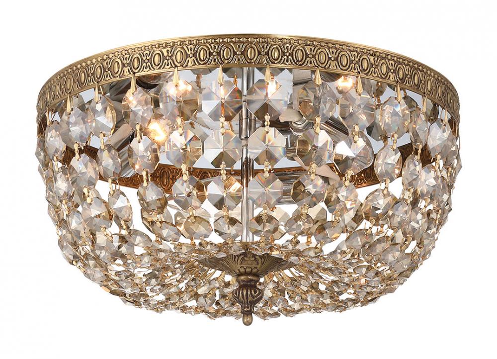 Waltham 12'' Golden Teak Hand Cut Crystal Olde Brass Flush Mount