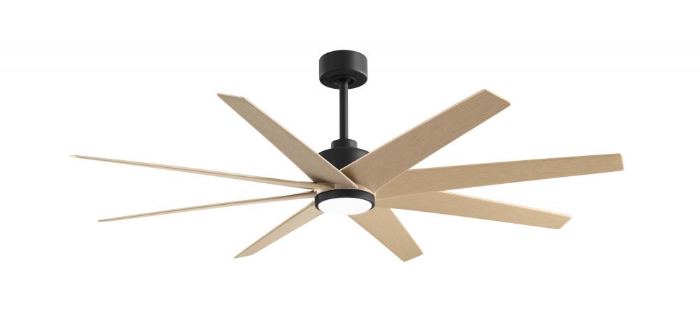 Ariella-Eight Blade Ceiling Fan-5CCT Integrated LED-Matte Black Finish-Light Maple Tone Blades