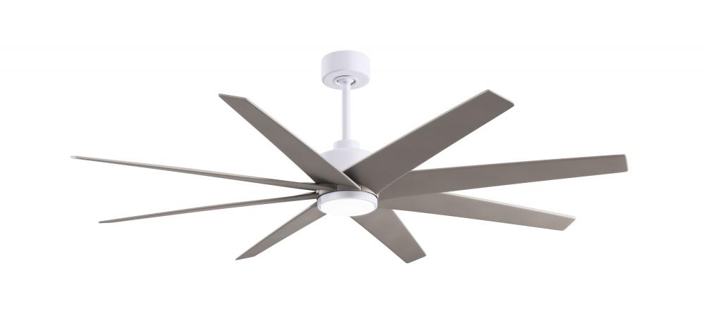 Ariella-Eight Blade Ceiling Fan-5CCT Integrated LED-Matte White Finish-Brushed Nickel Blades