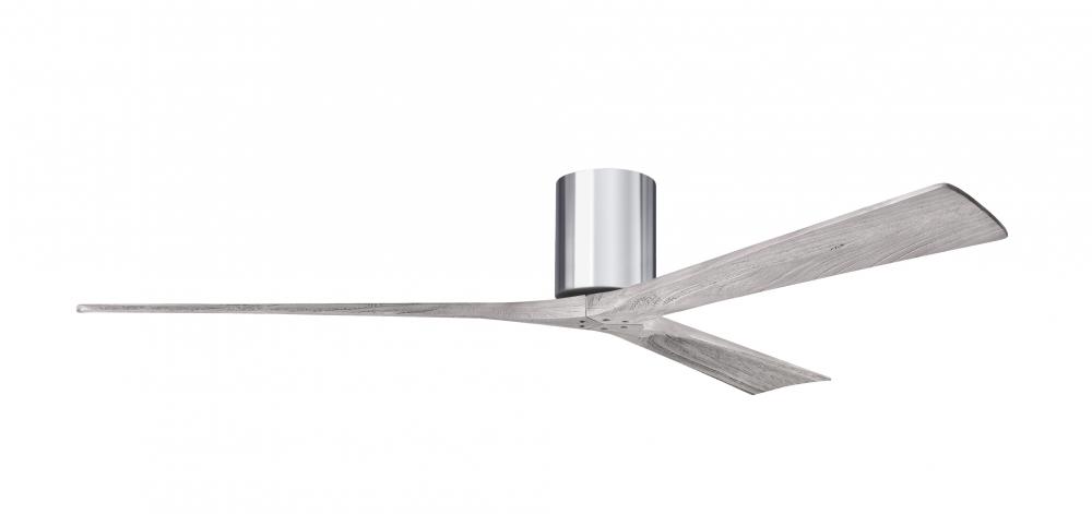 Irene-3H-Three Blade Flush Mount Paddle Fan-72"-Polished Chrome Finish-Barn Wood Tone Blades