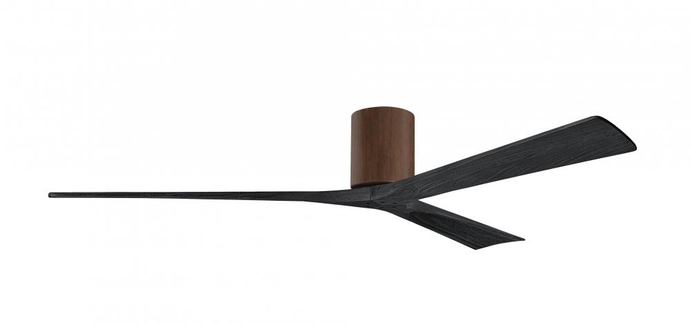 Irene-3H - Three Blade Flush Mount Paddle Fan - 72" - Walnut Finish - Matte Black Blades