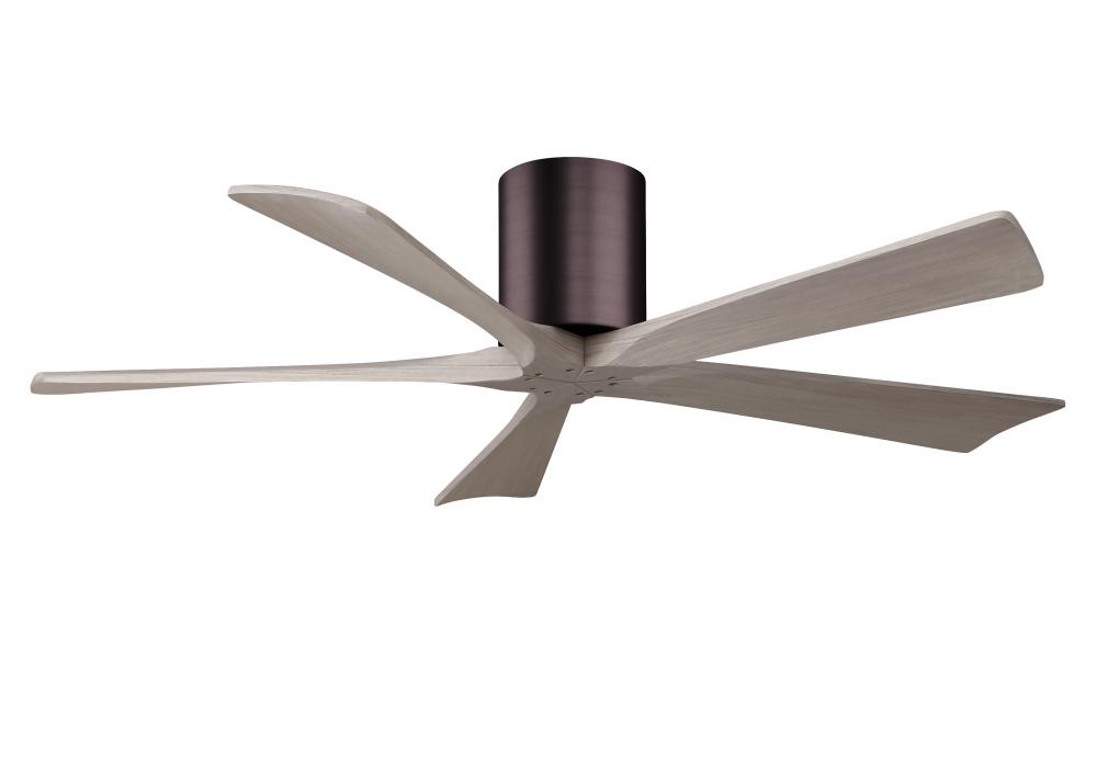 Irene-5H - 52" Five Blade Flush Mount Paddle Fan - Brushed Bronze Finish - Gray Ash Tone Blades