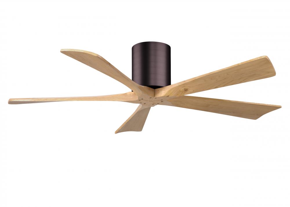 Irene-5H - 52" Five Blade Flush Mount Paddle Fan - Brushed Bronze Finish - Light Maple Tone Blad