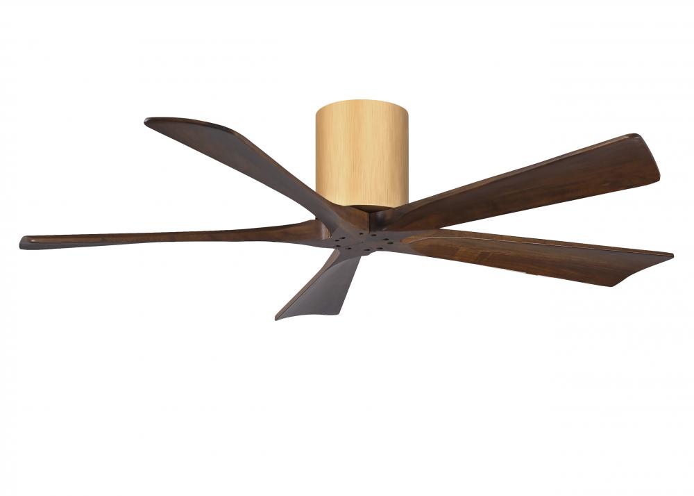 Irene-5H - 52" Five Blade Flush Mount Paddle Fan - Light Maple Tone Finish - Walnut Tone Blades