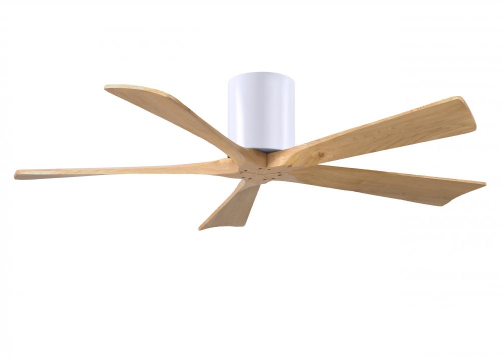 Irene-5H - 52" Five Blade Flush Mount Paddle Fan - Gloss White Finish - Light Maple Tone Blades