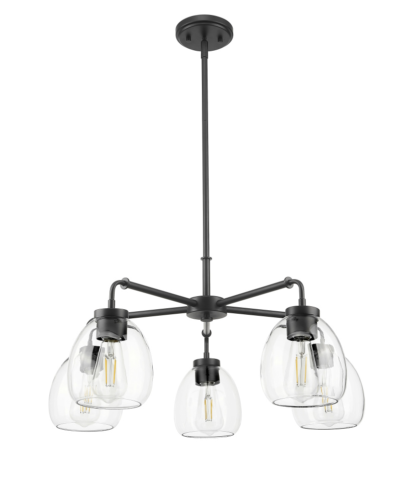 Dawes 27 in. Matte Black 5-Light Chandelier With Clear Glass Globes