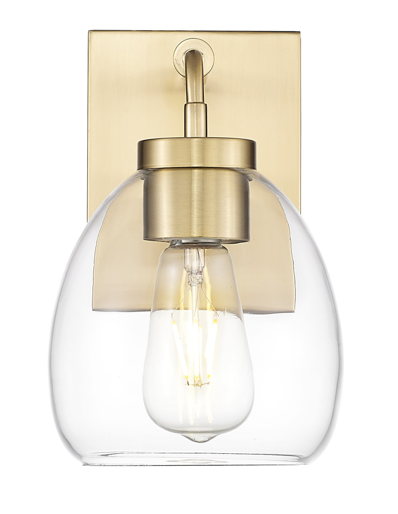 Dawes 6 in. Brass 1-Light Sconce With Clear Glass Globes