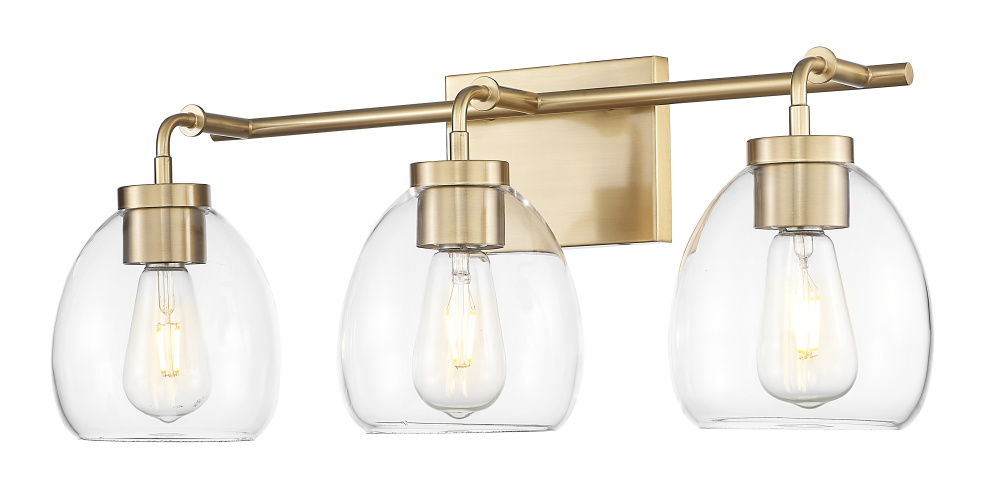 Dawes 24 in. Brass 3-Light Vanity With Clear Glass Globes