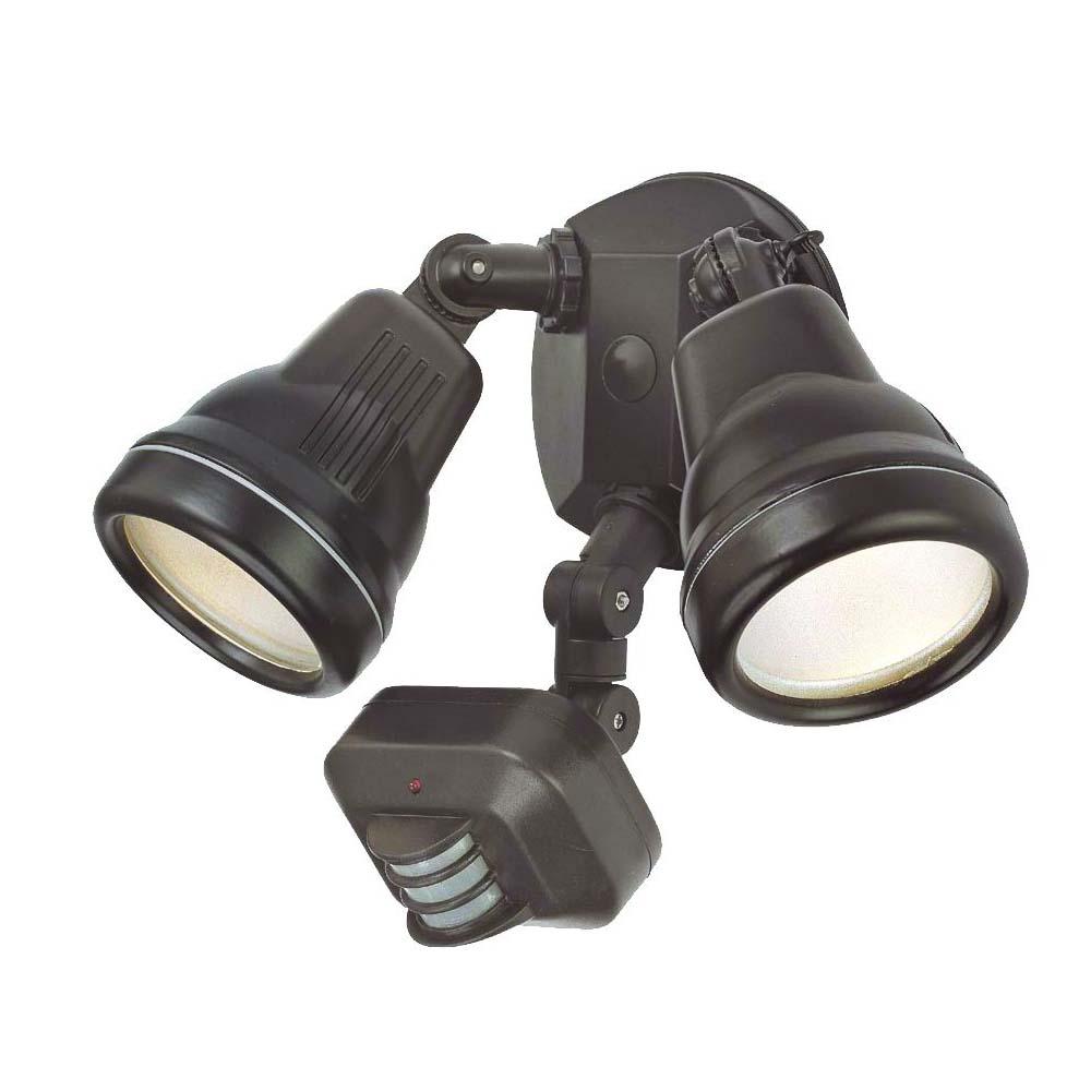 2-Light Architectural Bronze Adjustable Arm Floodlight With Motion Sensor