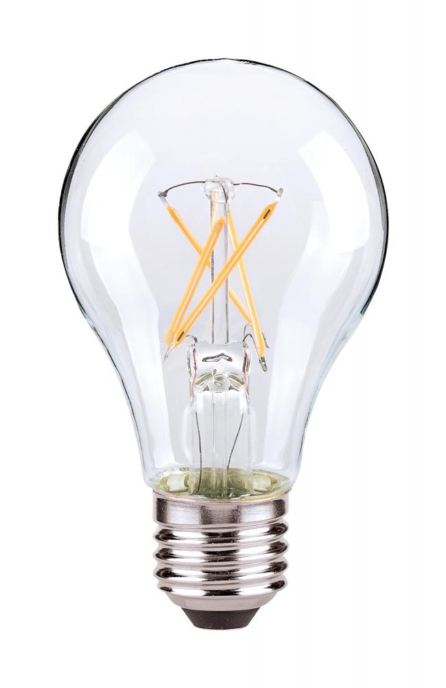 7.5 Watt A19 LED Filament; Clear; Medium base; 3000K; 120 Volt; 4-Pack