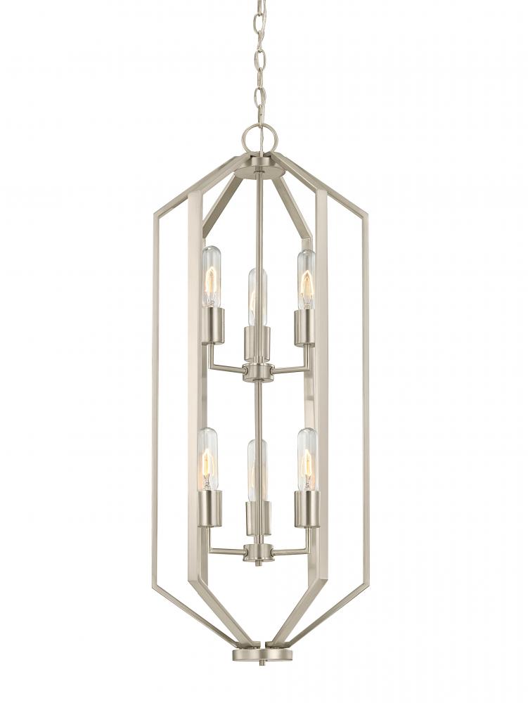 Hexagon 6Lt Chandelier Satin Nickel