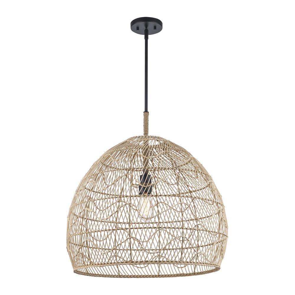 1LT PENDANT RATTAN WAVE 23"-BK