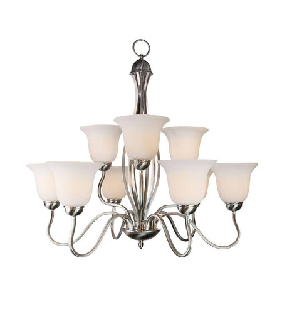 Nine Light Brushed Nickel Frosted Glass Up Chandelier