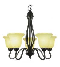 Trans Globe PL-8165 ROB - Five Light Rubbed Oil Bronze Tea Stain Glass Up Chandelier