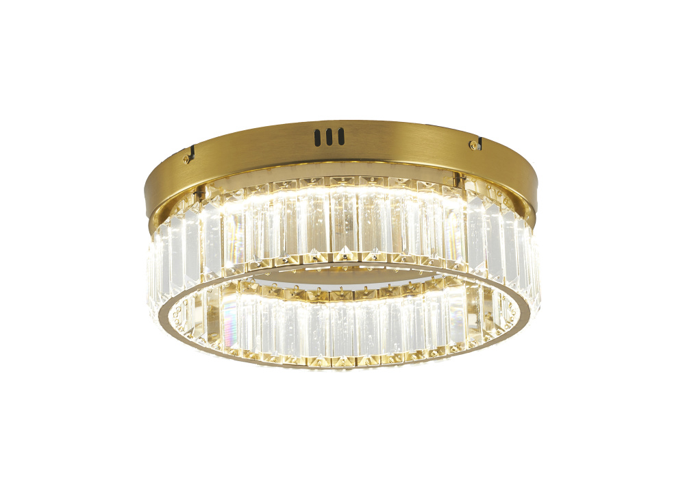 1-Light Brass Dimmable LED Flush Mount With Clear Crystals